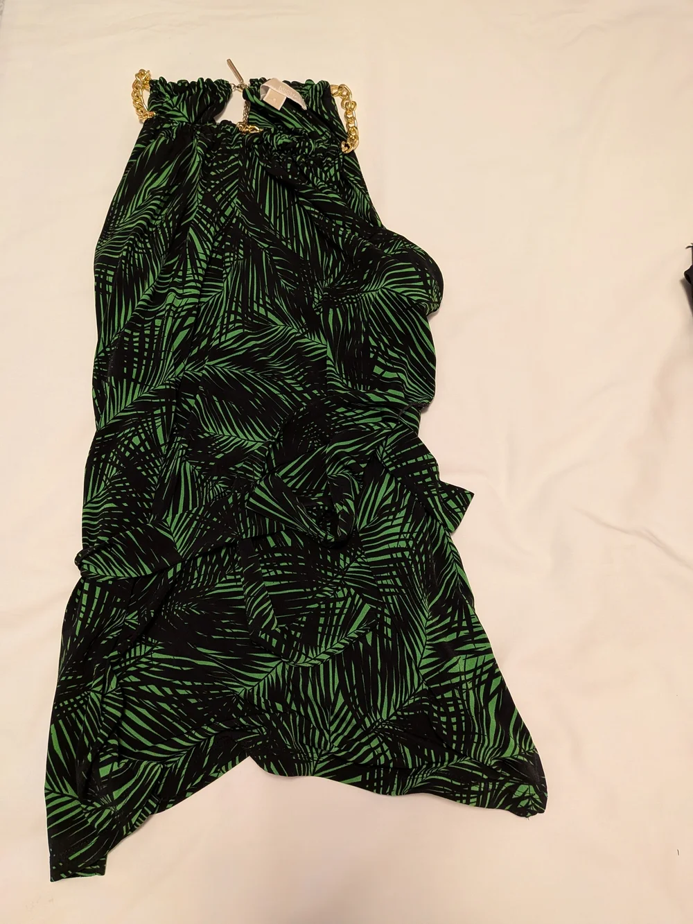 Michael Kors Green Palm-Print Slip Tunic with Gold Chain Straps